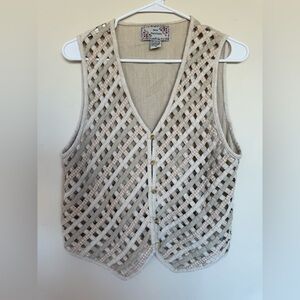 New Directions Vintage Lattice/Woven Cream/Beige Button Vest Medium